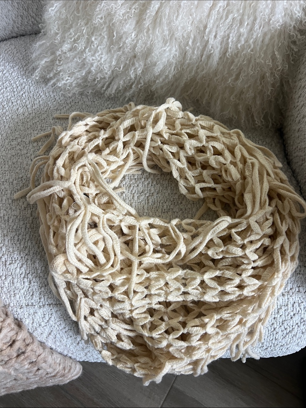 Cream Crochet Knit Scarf - Women's Accessory